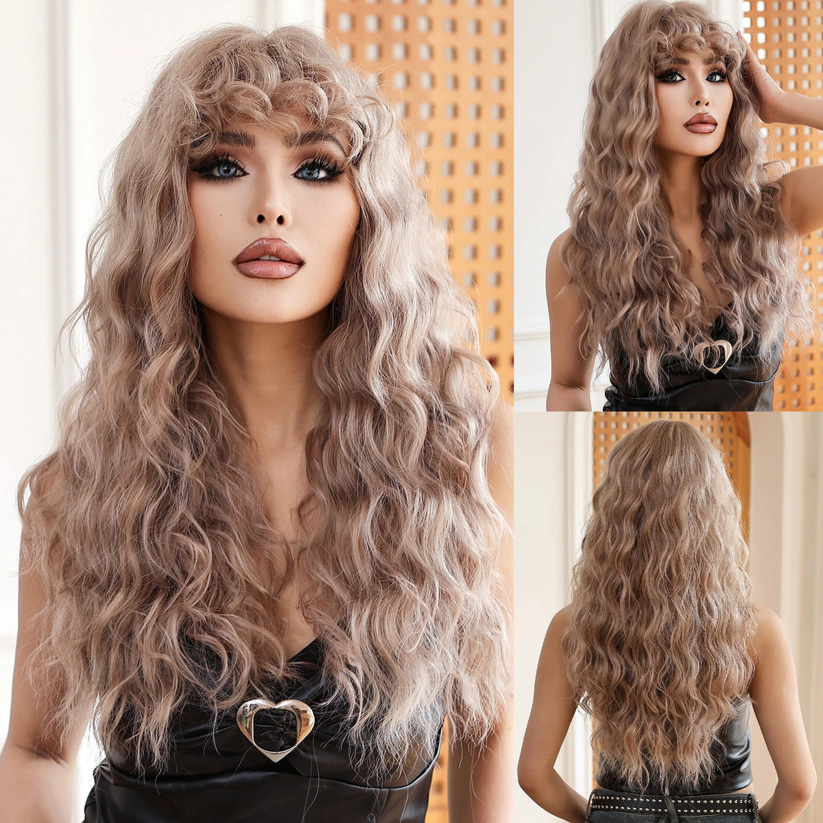 HENRY MARGU Light Green Curly Synthetic Wigs Long Colorful Wig with Bangs Heat Resistant Fiber for Cosplay Party Women Girls Use