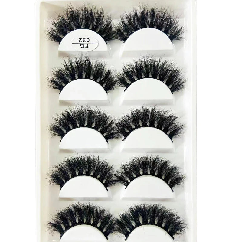 HBZGTLAD 5Pairs Handmade Mink Lashes Short False Eyelashes Dense Natural Long Messy Eye Lashes Reusable Stage Makeup Eyelashes