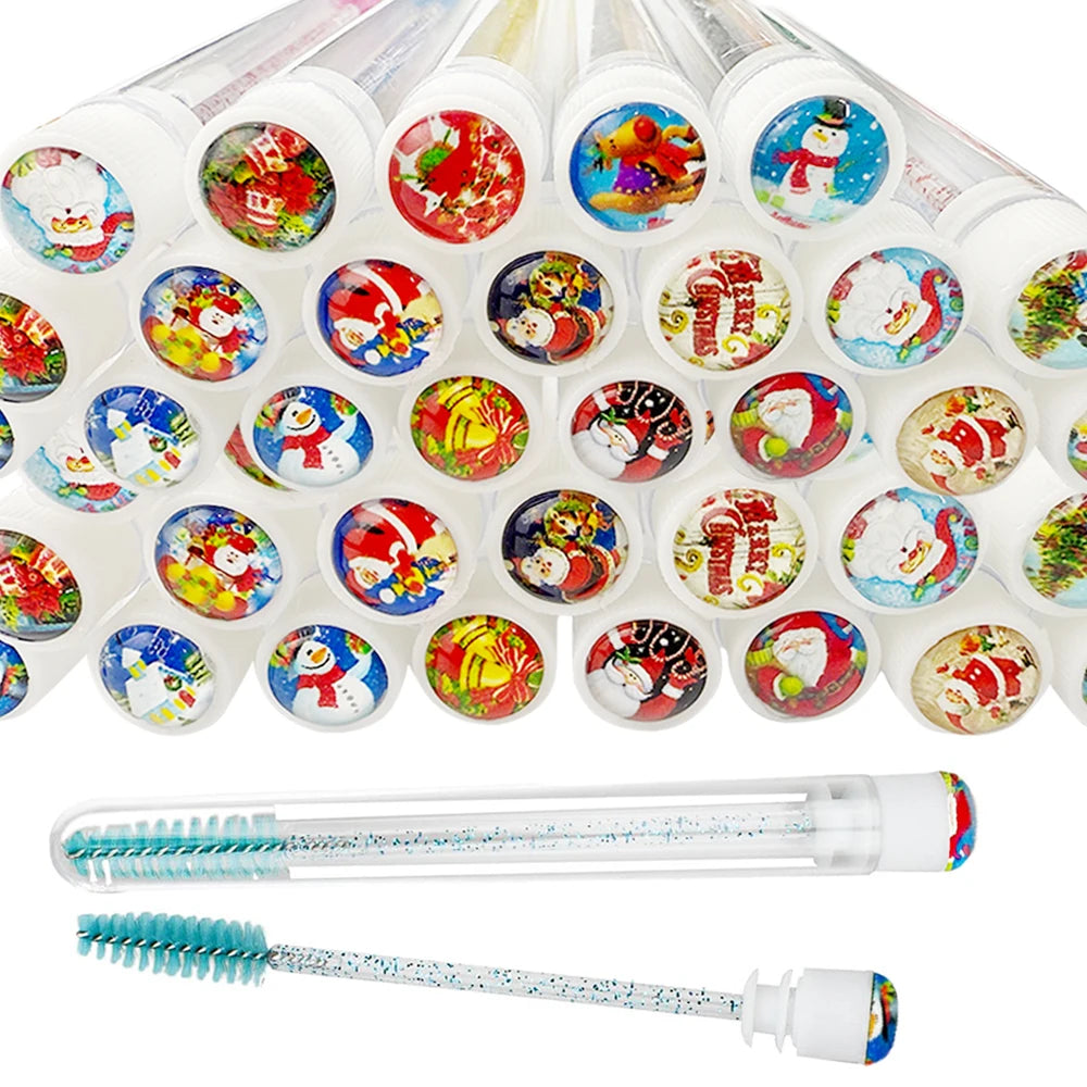 10/25Pcs Christmas Eyelash Brush Tubes Lash Extension Mascara Brushes Wand Eyebrow Comb Spoolies Container Applicators Tools