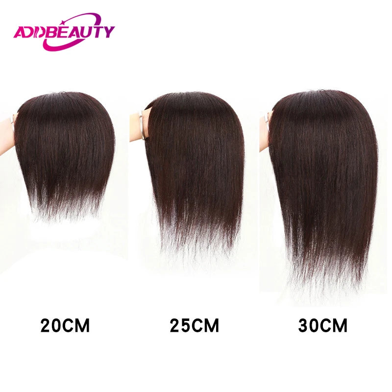 Straight Hair Topper Toupees Addbeauty Silk Base Human Hair Piece for Women 100% Remy Human Hair Clip in Hair Extensions Natural