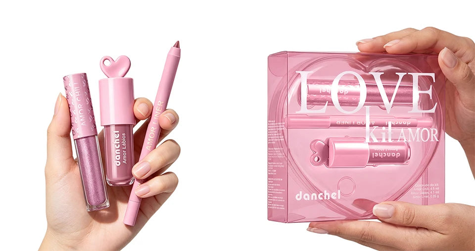 Christmas Gift For Women Lip Makeup Set 3Pcs Lip Cosmetic Kit Heart Shape Plumper Lip Gloss Lip Line Longwear Hydratin