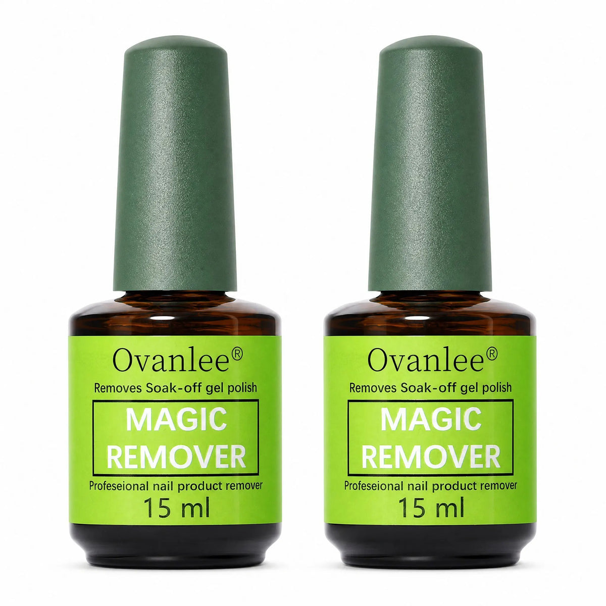 Ovanlee 2-Pack Magic Nail Gel Remover – 15ml X 2 Acetone-Free Fast 3-5 Min Burst UV Polish Dissolver, No Foil Wraps, Low Odor & Gentle, Easy Peel-Off Gel Remover for DIY Manicure