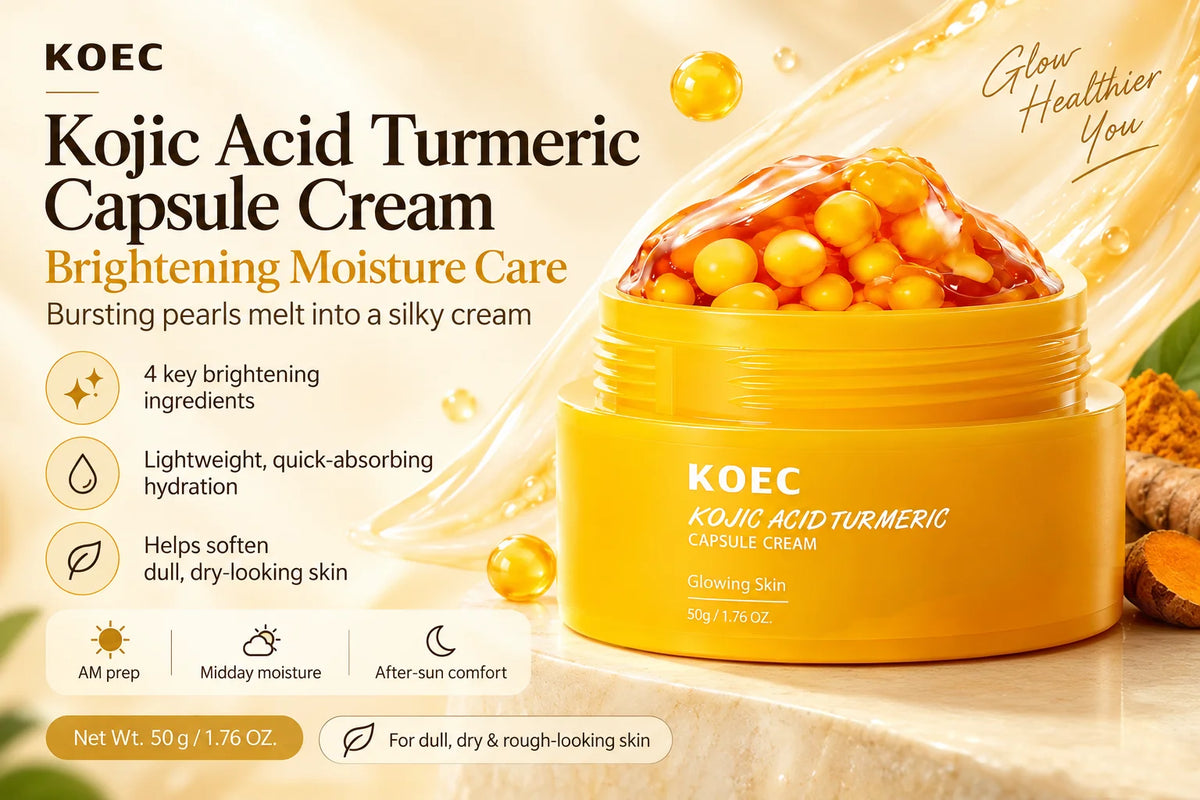 Kojic Acid Turmeric Capsule Cream with Niacinamide & Squalane, Skincare Kojic Acid Face Cream for Even Skin Tone & Glow Firming, Hydrating Capsule Cream, 50g/1.76oz