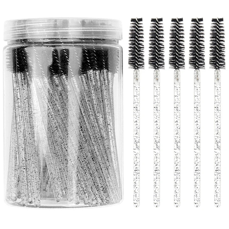 50pcs Crystal Eyelash Brushes With Contianer Disposable Lash Mascara Wands In Case Micro Makeup Applicators  Beauty Tools