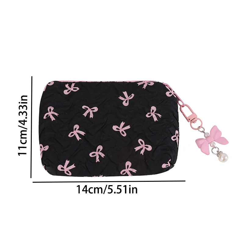 Cute Bow Travel Small Cosmetic Lipstick Portable Storage Bag Women Girls Makeup Handbags Purse Key Earphone Pouch Bags Organizer