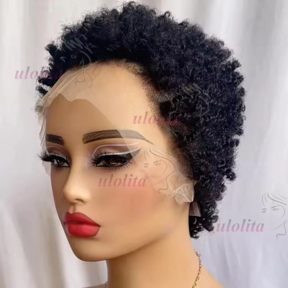 Premium 99J Afro Curly 13x4 Ear To Ear Lace Frontal Human Hair Glueless Wigs for Women 6inches Remy Hair Short Cut Lace Bob Wigs