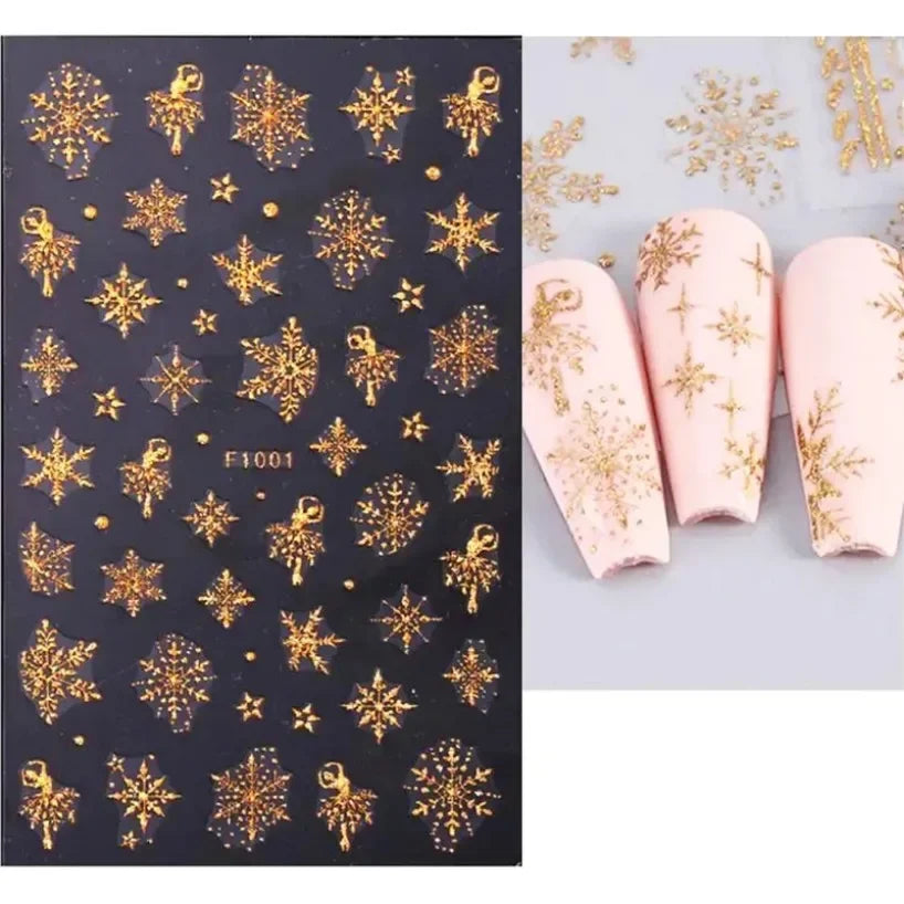 5D White Snowflakes Embossed Nail Art Stickers Winter Charm Decals Self Adhesive Christmas New Year Slider Decoration Manicure