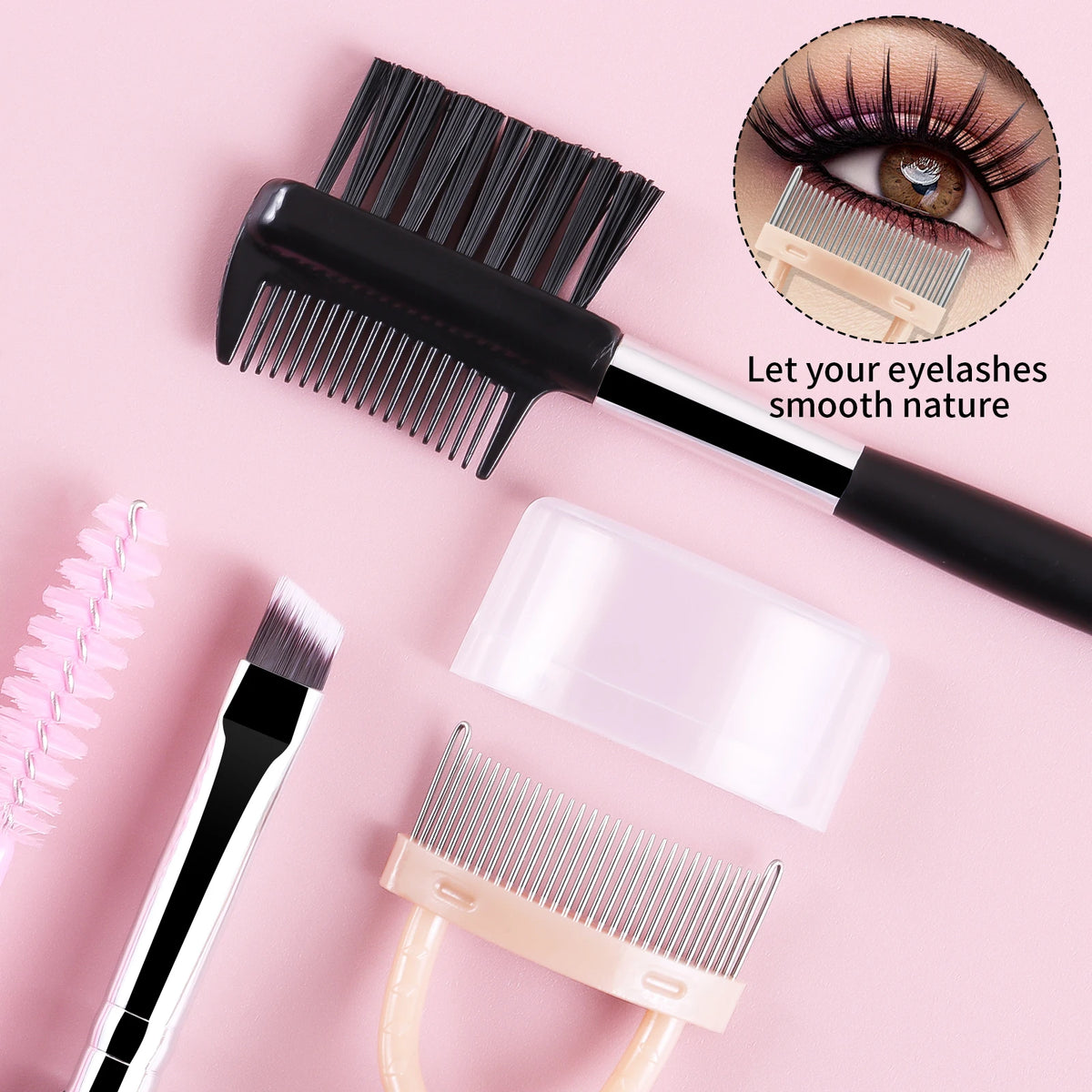6Pcs Eyelash & Eyebrow Makeup Tools Kit Eyelash Curler Dual End Brow Brush Lash Comb Spoolie Applicator