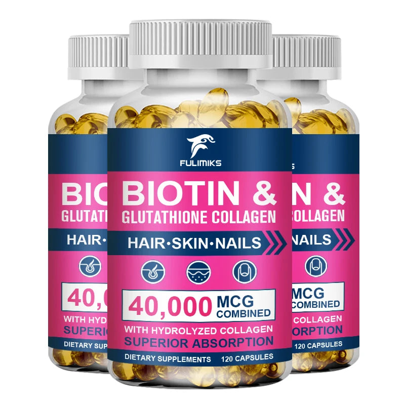High Biotin 5000mcg Capsules with Hydrolyzed Fish Collagen & MSM, Healthy Hair, Glowing Skin, Strong Nails & Anti-Aging Support