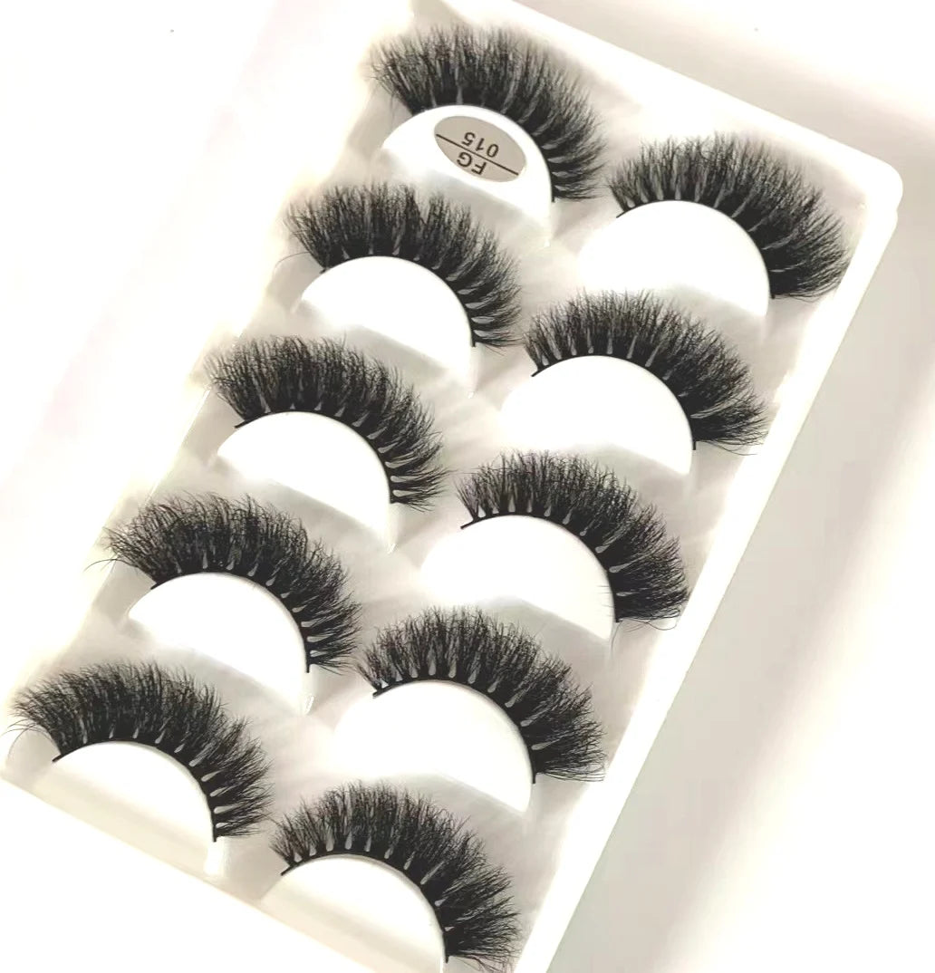 HBZGTLAD 5Pairs Handmade Mink Lashes Short False Eyelashes Dense Natural Long Messy Eye Lashes Reusable Stage Makeup Eyelashes