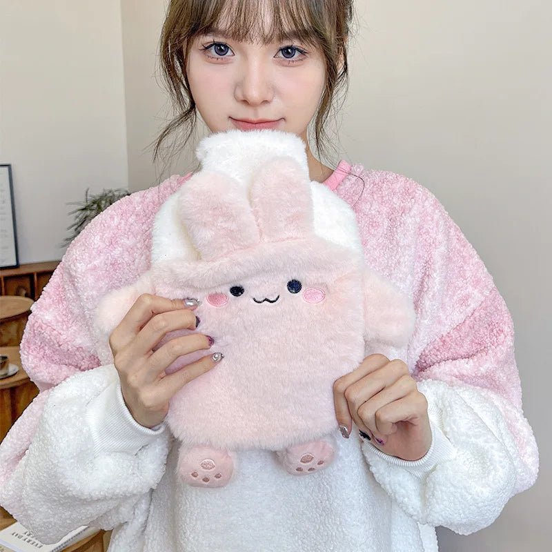 Soft Kawaii Hot Water Bottles Plush Rubber Hand Warmer Foot Belly Explosion-proof Insulating Hot Water Bag for Women Period Pain
