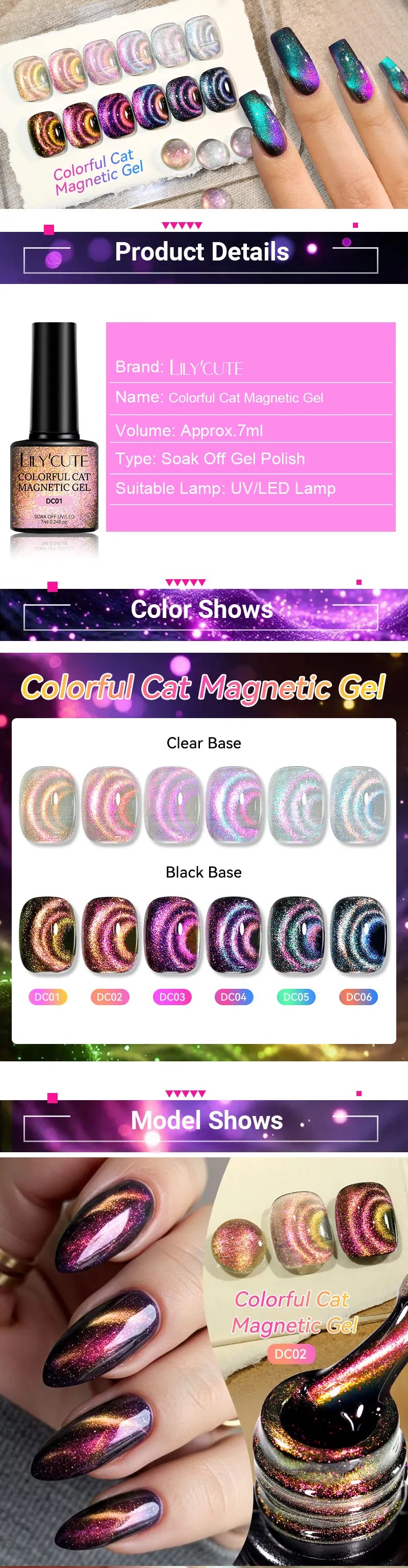 LILYCUTE 7ml Colorful Cat Magnetic Nail Gel Polish Chameleon 9D Glitter Soak Off UV LED Eye Gel Nail Art Varnish