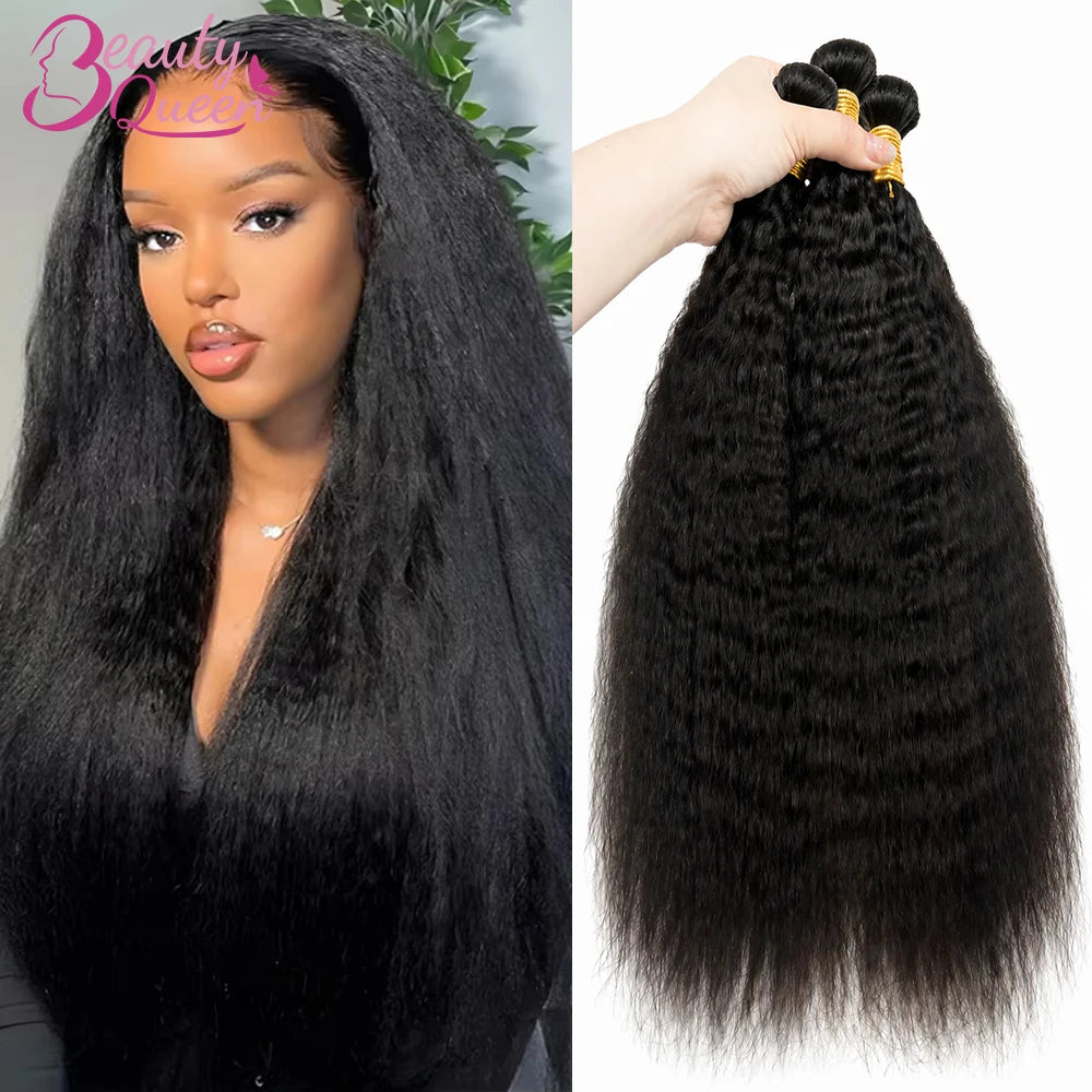 Kinky Straight Human Hair Bundles Brazilian Yaki Straight Hair Extension Virgin Human Hair Weave 1/3/4 Bundle For Quicky Weaving