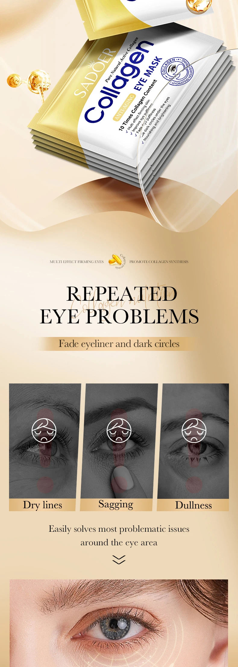 Collagen Eye Mask Firming Lifting Eye Patches Anti Dark Circles Eye Bags Fade Fine Lines Hyaluronic Acid Moisturizing Skin Care