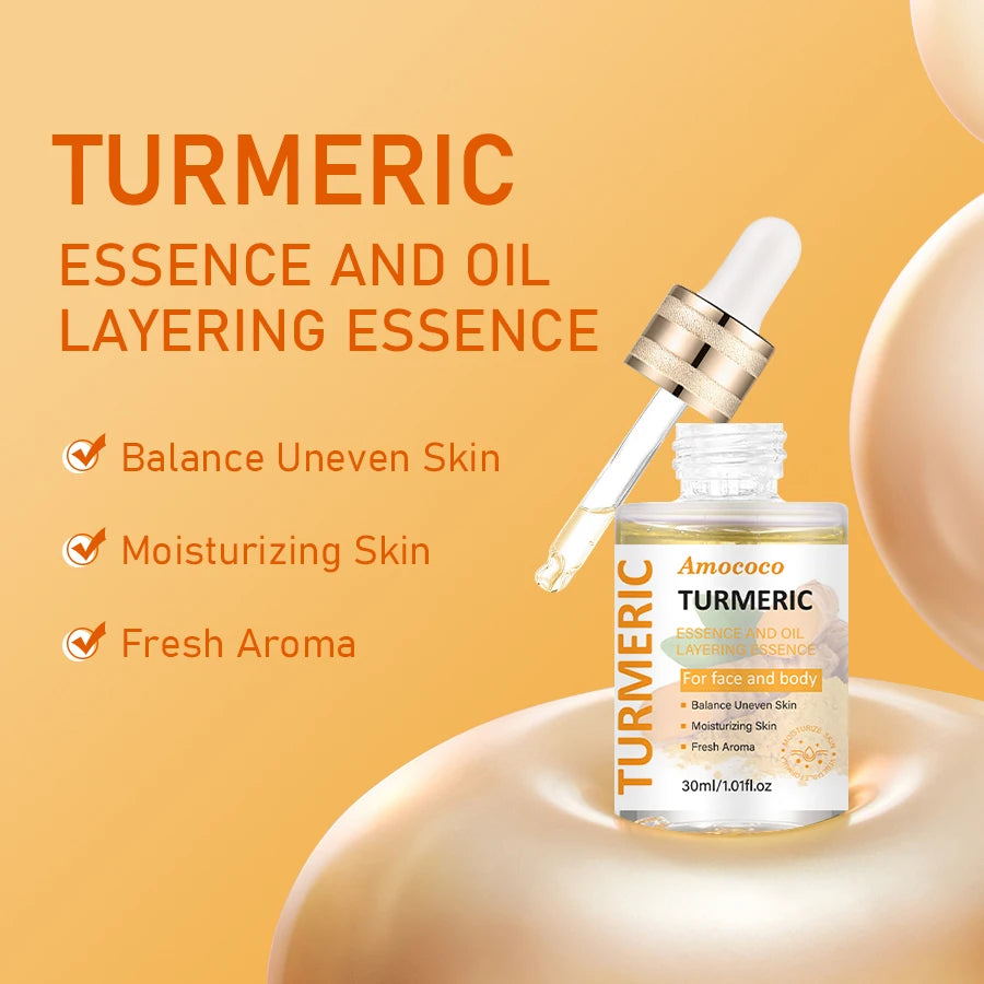 Amococo 2pcs Turmeric Niacinamide Serum Oil 30ml Water Oil Layered Essence for Face and Body Moisturizing Facial Serum with Vitamin C Hyaluronic Acid Turmeric Extract Niacinamide Lightweight Daily Skin Care