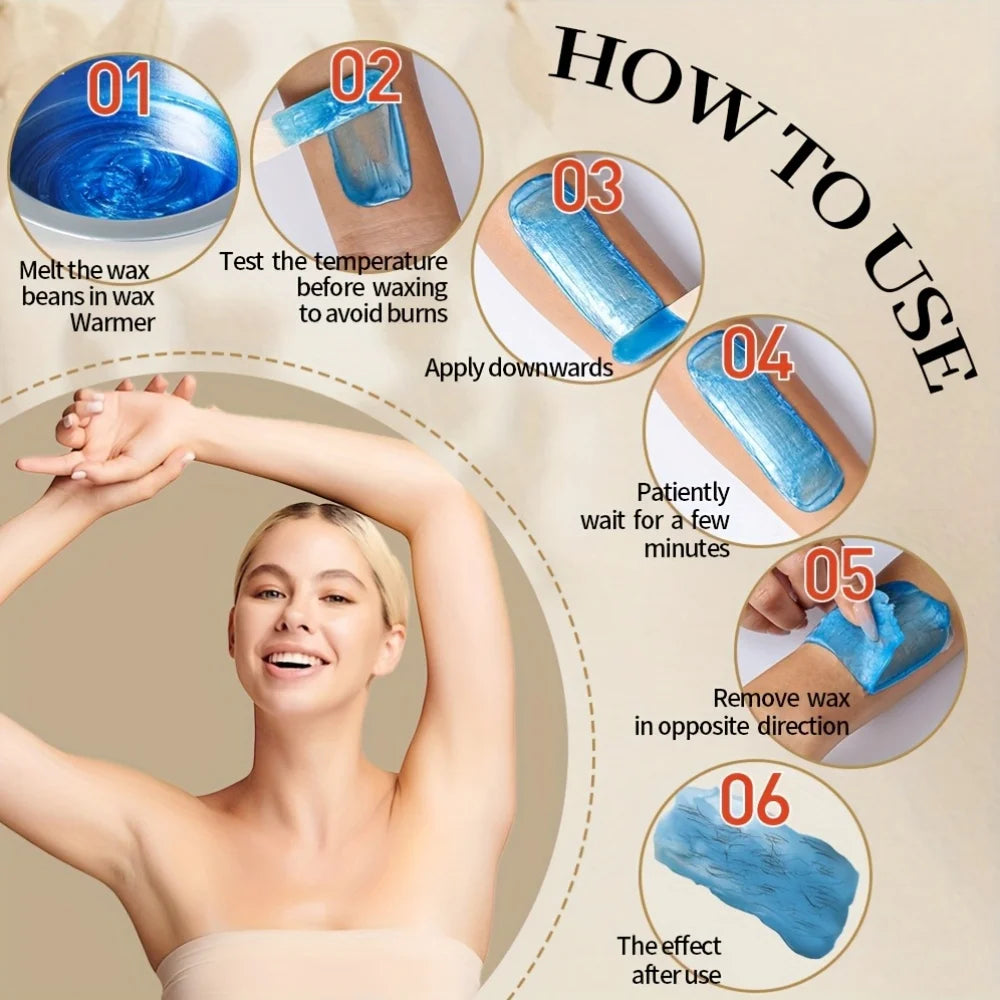 Wax Kit Hard Wax For Hair Removal 6 Packs Wax Beads Waxing Kit For Women Hot Wax Warmer Pot For Face, Eyebrow, Body, Bikini With 20 Pcs Wood Sticks And10 Pcs Nose Wax Sticks