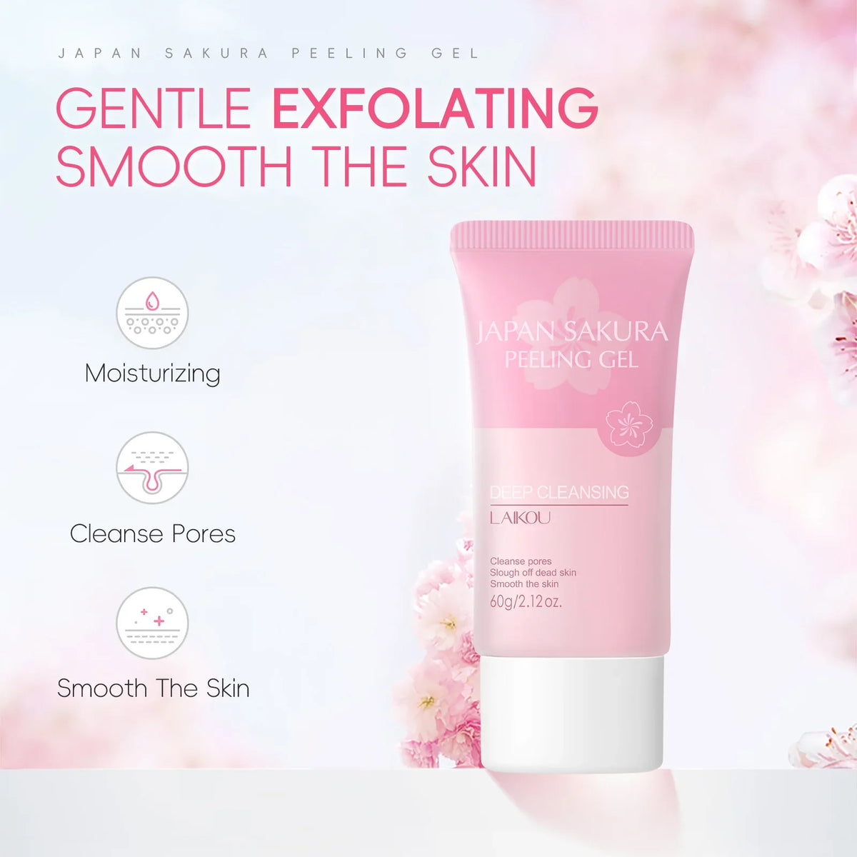 Laikou Japan Sakura Exfoliating Peeling Gel 60g, Gentle Face Body Scrub Deep Clean Remove Dead Skin Hydrating Smooth Skin Care