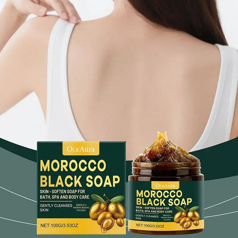 Moroccan Black Soap Deep Cleansing Gentle Care Moisturizing Body Soap with Olive & Argan Oil for Soft Smooth Skin 100g