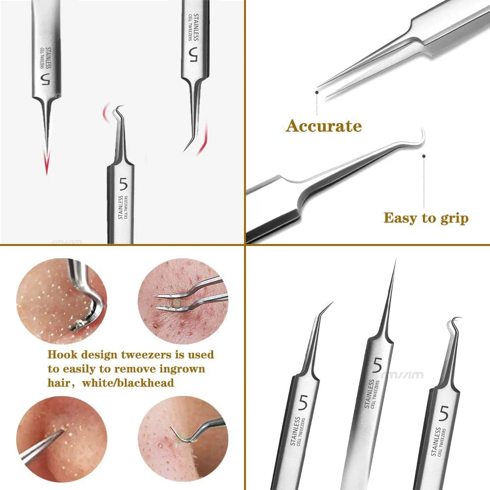 German Ultra-fine No. 5 Cell Pimples Blackhead Clip Tweezers Beauty Salon Special Facial Pore Cleaning Acne Wart Skin Care Tools
