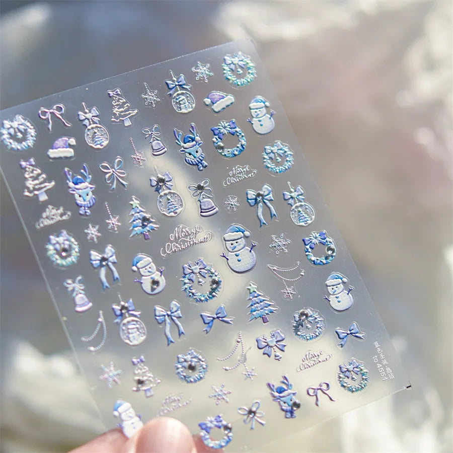 5D Embossed Jelly Crystal Ball Nail Art Christmas Stickers Gingerbread Man 3D Nails Decoration Stickers DIY Self Adhesive Decals