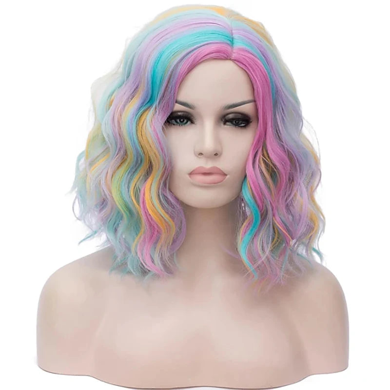 HAIRJOY Black White Wigs for Women Blue Pink Purple Green Multicolored Synthetic Hair Wig Cosplay Wigs Halloween