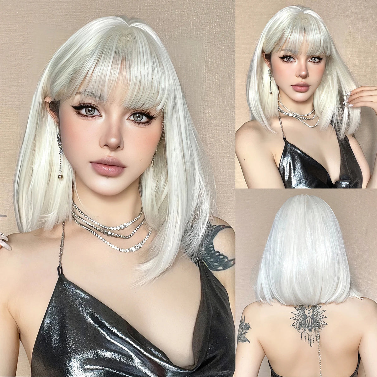 GEMMA Dark Brown Bob Synthetic Natural Hair Wig with Fluffy Bangs for Women Short Straight Wigs Heat Resistant Daily Cosplay Wig