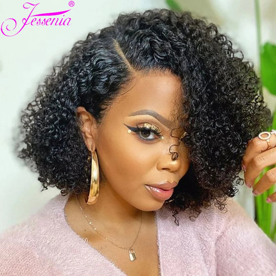 Kinky Curly Bob HD 13X6 Lace Frontal 250 High Density Full Virgin Human Raw Hair Wig Glueless Water Curly For Women Wet And Wavy