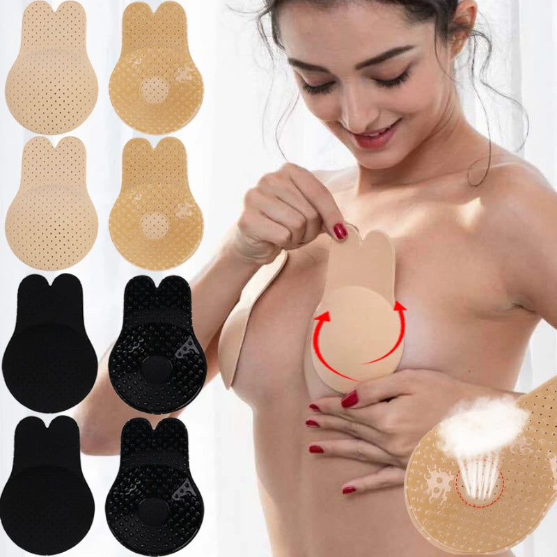 Women Breast Lifting Stickers Push Up Bras Silicone Invisible Chest Strapless Breast Rabbit Lift Up Tape Nipple Cover Bra Pads
