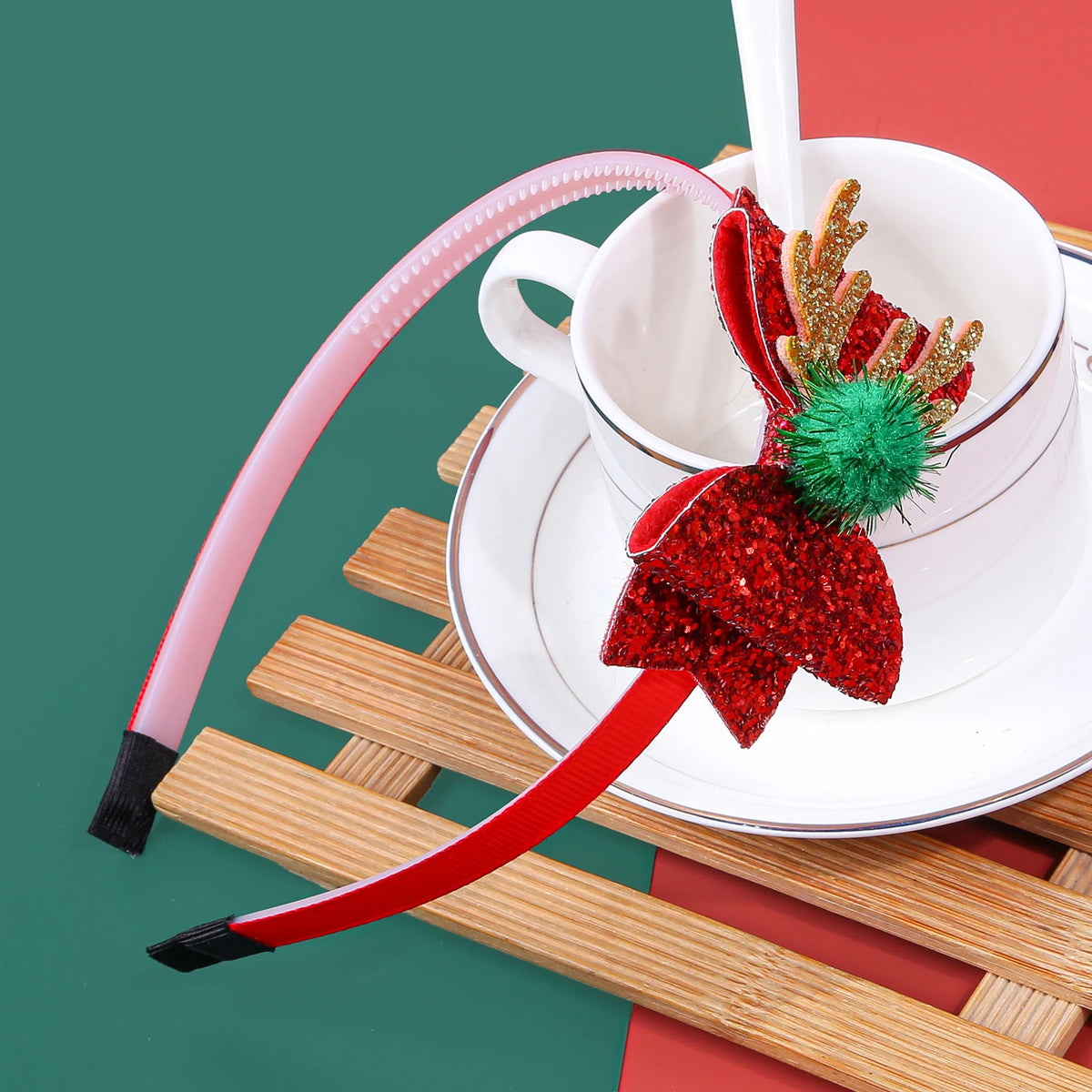 1/4pcs Christmas reindeer antlers headband, sparkling bow hair clip, Christmas party hair accessory.