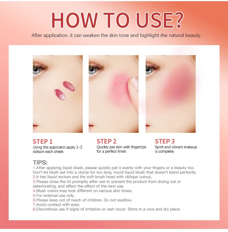 9 Shades Beauty Liquid Blush Lightweight Blendable Dewy Finish Liquid Cheek Tint Long‑Wearing Natural Flush Multi‑Use Face Blush Makeup