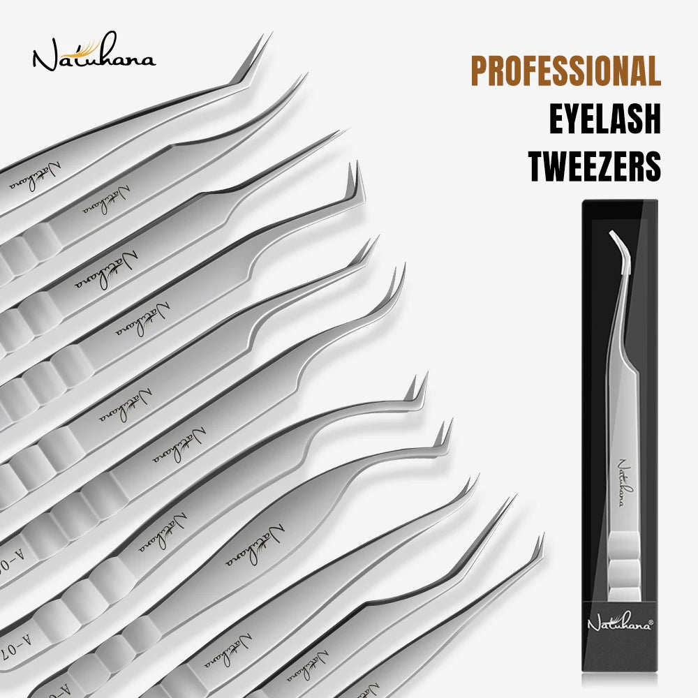 NATUHANA Anti-Static Lash Tweezers High Precision Stainless Steel Eyelash Extension Isolation Volume Tweezers Professional Tools