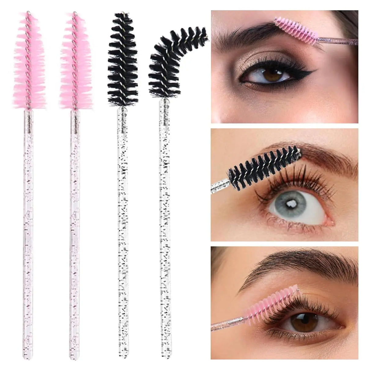 2025 Trend 100Pcs Disposable Mascara Wands -Lash Spoolies, Crystal Eyebrow Brush for Eyelash Extensions & Makeup Grooming
