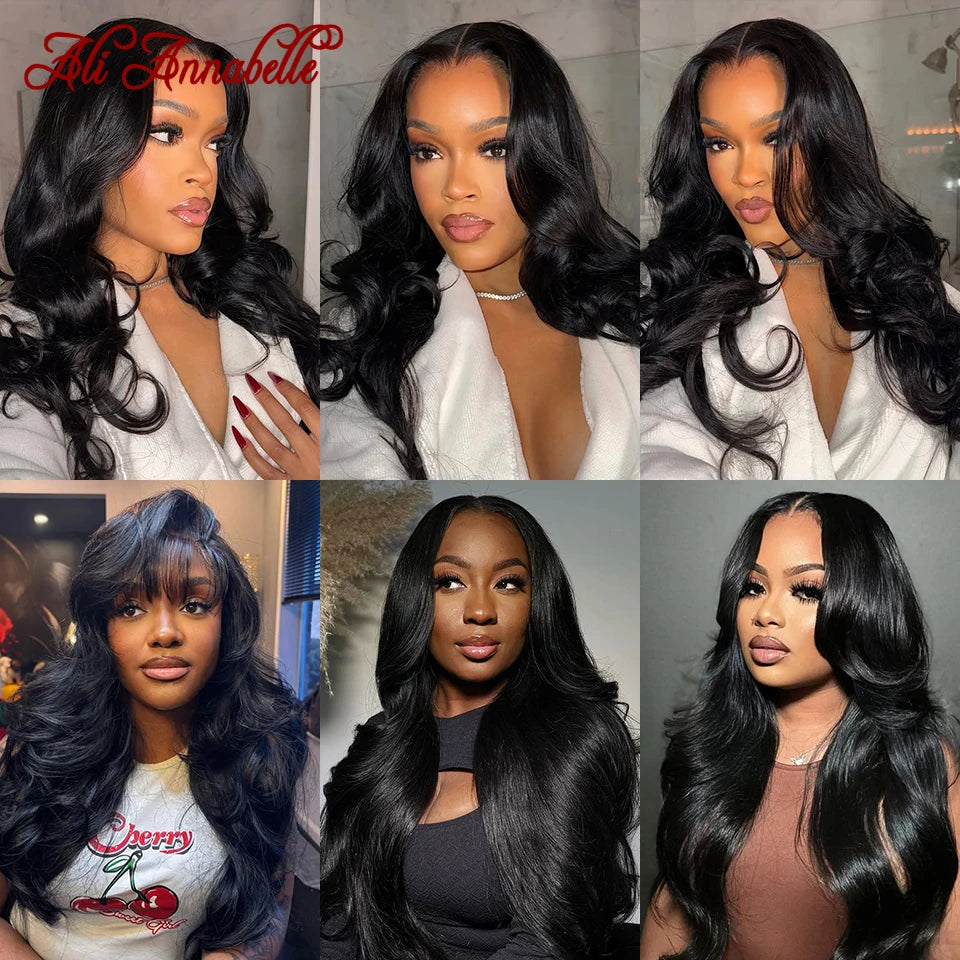 Ali Annabelle Glueless Body Wave Human Hair Wigs 6x5 Pre Cut Glueless Wig Full Lace Frontal Wigs Preplucked Hair Wigs Human Hair