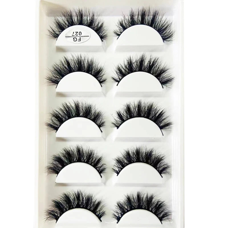 HBZGTLAD 5Pairs Handmade Mink Lashes Short False Eyelashes Dense Natural Long Messy Eye Lashes Reusable Stage Makeup Eyelashes
