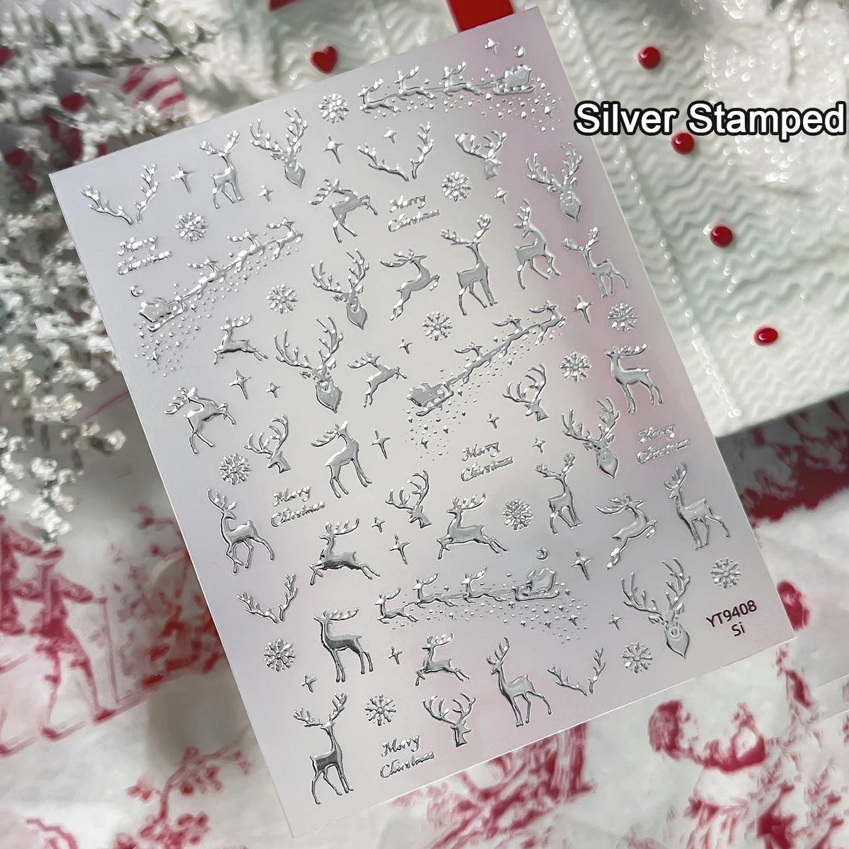 Christmas Wreath Snowman Xmas Tree Bowknot Snowflakes Gingerbread Man Bear Star Bell Apple Nail Art Charms Stickers Phone Decals