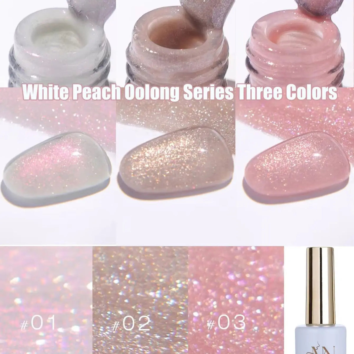 MN 1-9PCS Pink Blue White Green Color Series Gel Nail Polish With Strobe Glitter Brocade Diamond Gel Polish