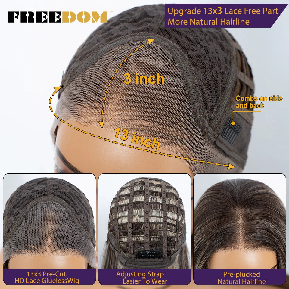 FREEDOM Synthetic Lace Front Wigs For Women Straight Bob Layered Wigs 13X3 Pre Plucked 16" Ombre Blonde Highlight Daily Use Wig
