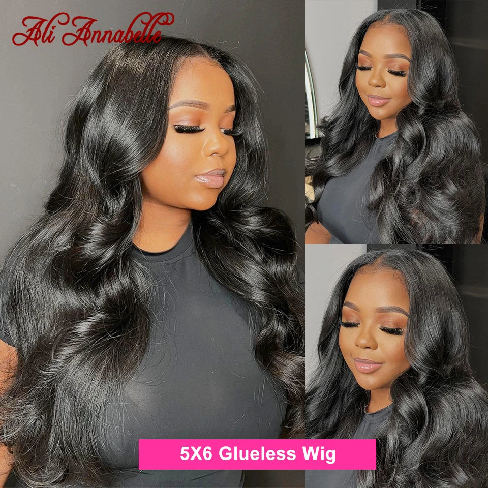 Ali Annabelle Glueless Body Wave Human Hair Wigs 6x5 Pre Cut Glueless Wig Full Lace Frontal Wigs Preplucked Hair Wigs Human Hair