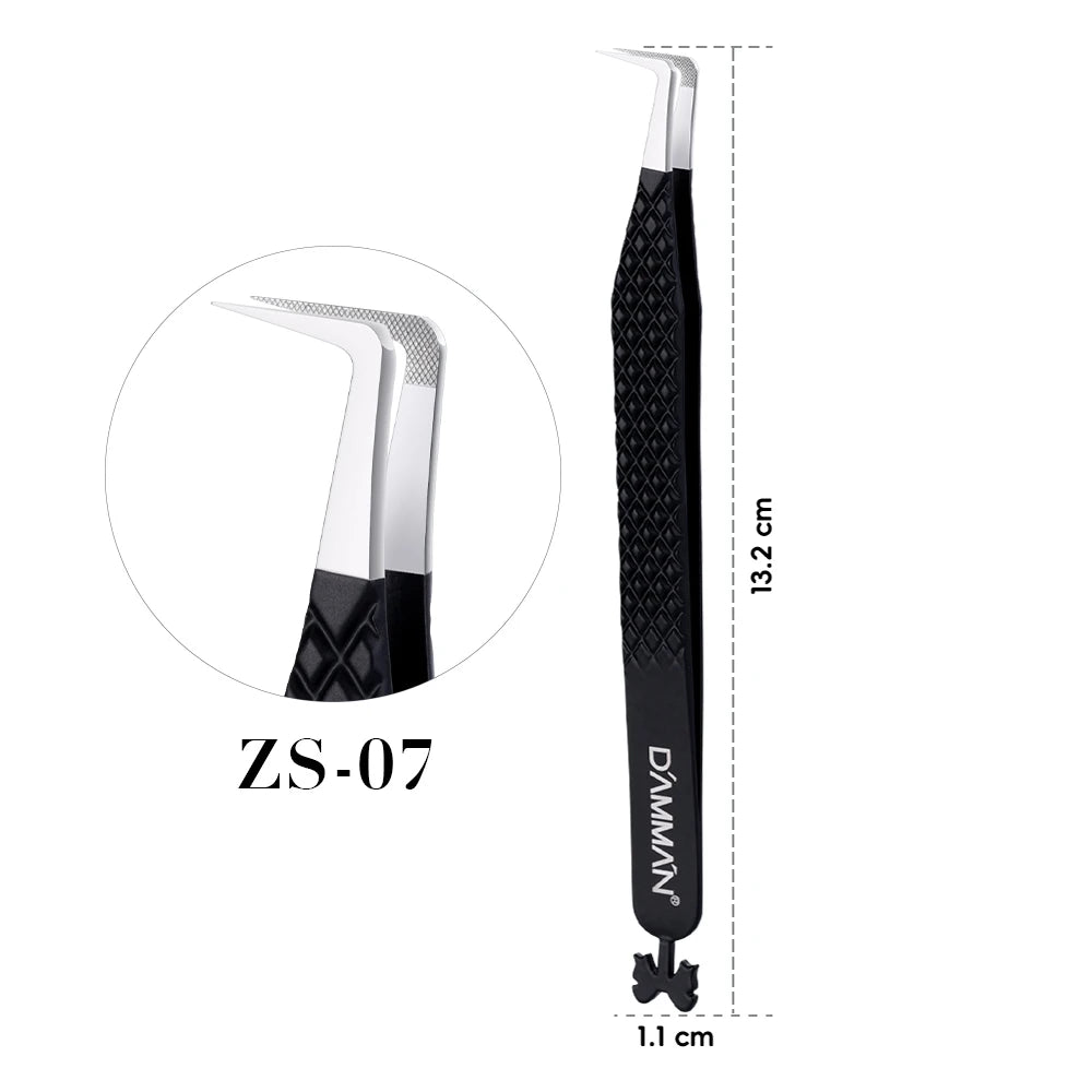 DAMMAN 3PCS Lash Tweezers Set Fiber Tip Tweezers for Eyelash Extension High Precision Eyelash Tweezers with Leather Case