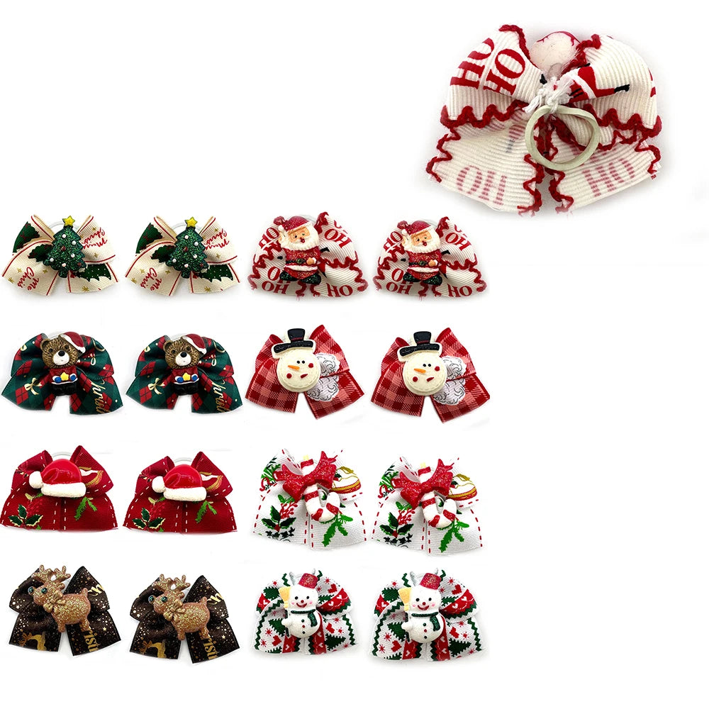 50pcs Christmas Small Doggy Hair Bows Exquisite Pet Hair Bows Rubber Bands Dog Hair Bows Dog Grooming Accessories Pet Supplies
