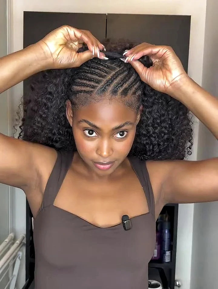 300% Millionaire Queen Half Wigs Wear and Go Beginner Friendly Headband Wig Pixie Curly Half Wig Clip Ins Flip Over Glueless Wig