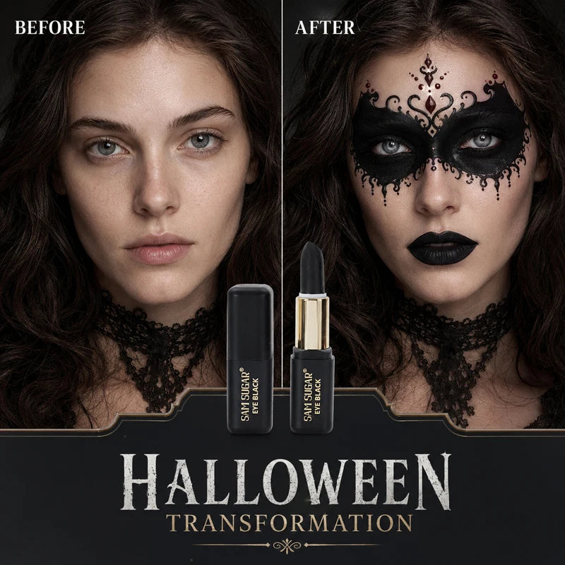2PCS Halloween Black Face Paint Sticks, Matte Eye Black Makeup for Gothic Vampire Skull Cosplay Costume Party SFX Face Paint Kit