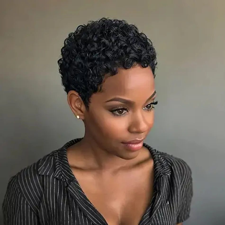 Short Pixie Cut Human Hair Wig Glueless Pixie Curly Wig Brazilian for Women Black Natural Afro Pixie Curls 100% Human Hair Wigs