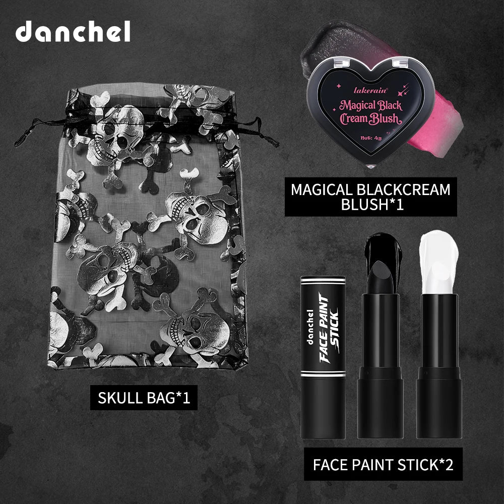 Halloween Gothic Makeup Kit Storage Bag Dark Cream Blush Black White Face Paint Stick Cosplay Party Festival Face Body Makeup