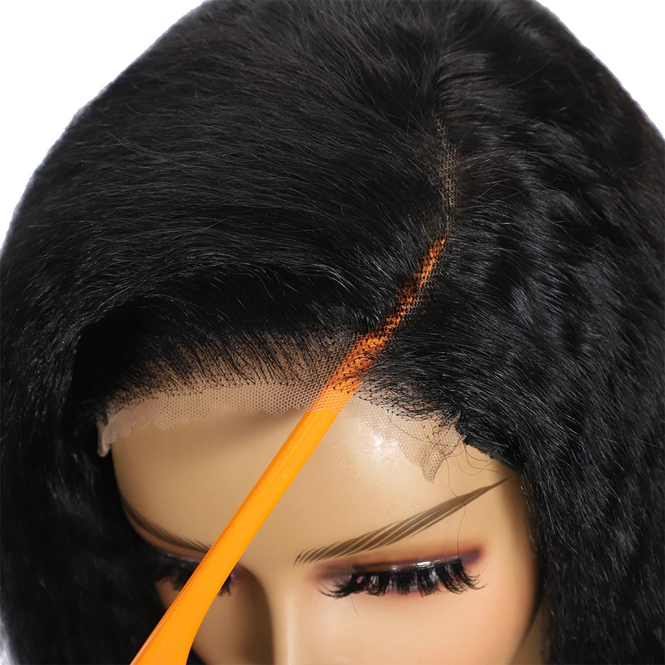 100% Human Hair Bob Yaki Straight Glueless HD Lace Closure Wigs 4C Precut Kinky Straight 5x5 Lace Wig With Drawstring PrePlucked