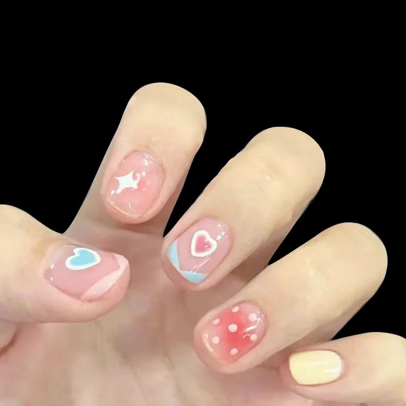 24 Pcs/Set Valentine's Day Long Almond Fake Nails Shape Novelty Pearl Bow Love Press on Nails Art Full Cover Stick-on Nails Tips