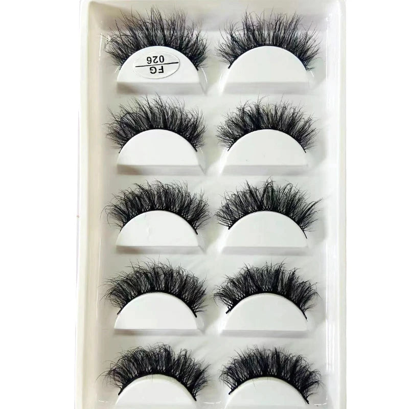 HBZGTLAD 5Pairs Handmade Mink Lashes Short False Eyelashes Dense Natural Long Messy Eye Lashes Reusable Stage Makeup Eyelashes