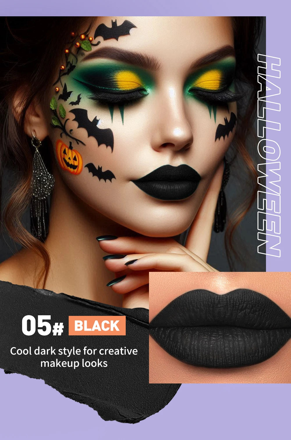 QIBEST Halloween Liquid Lipstick Makeup Sets Waterproof Matte Lipstick Red Black Orange Purple Lip Stain Tint Lasting Cosmetics