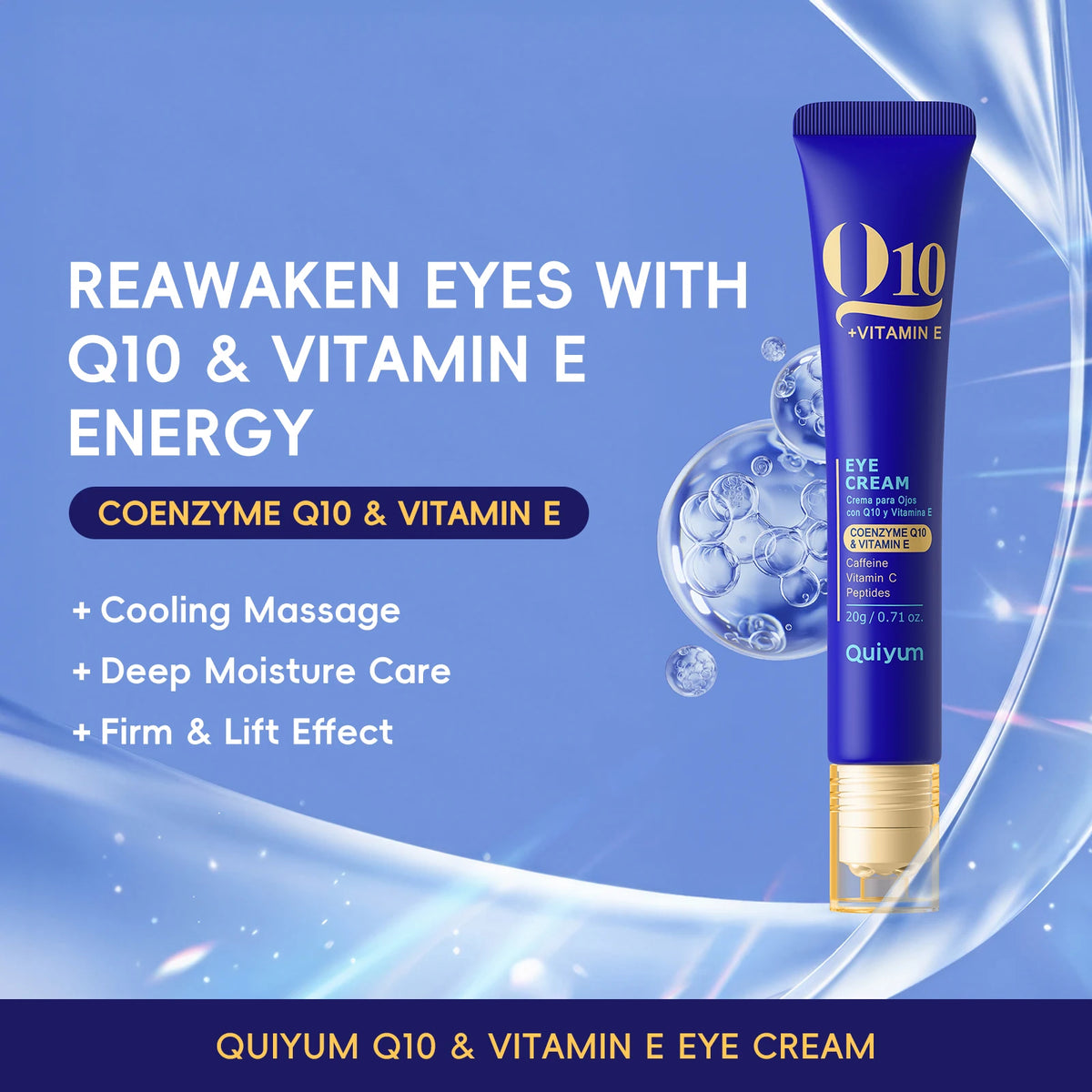 QUIYUM 6Pcs Coenzyme Q10 Vitamin E Anti-Aging Skincare Set, Cleanser Toner Serum Eye Cream Day Night Cream Hydrating Facial Kit