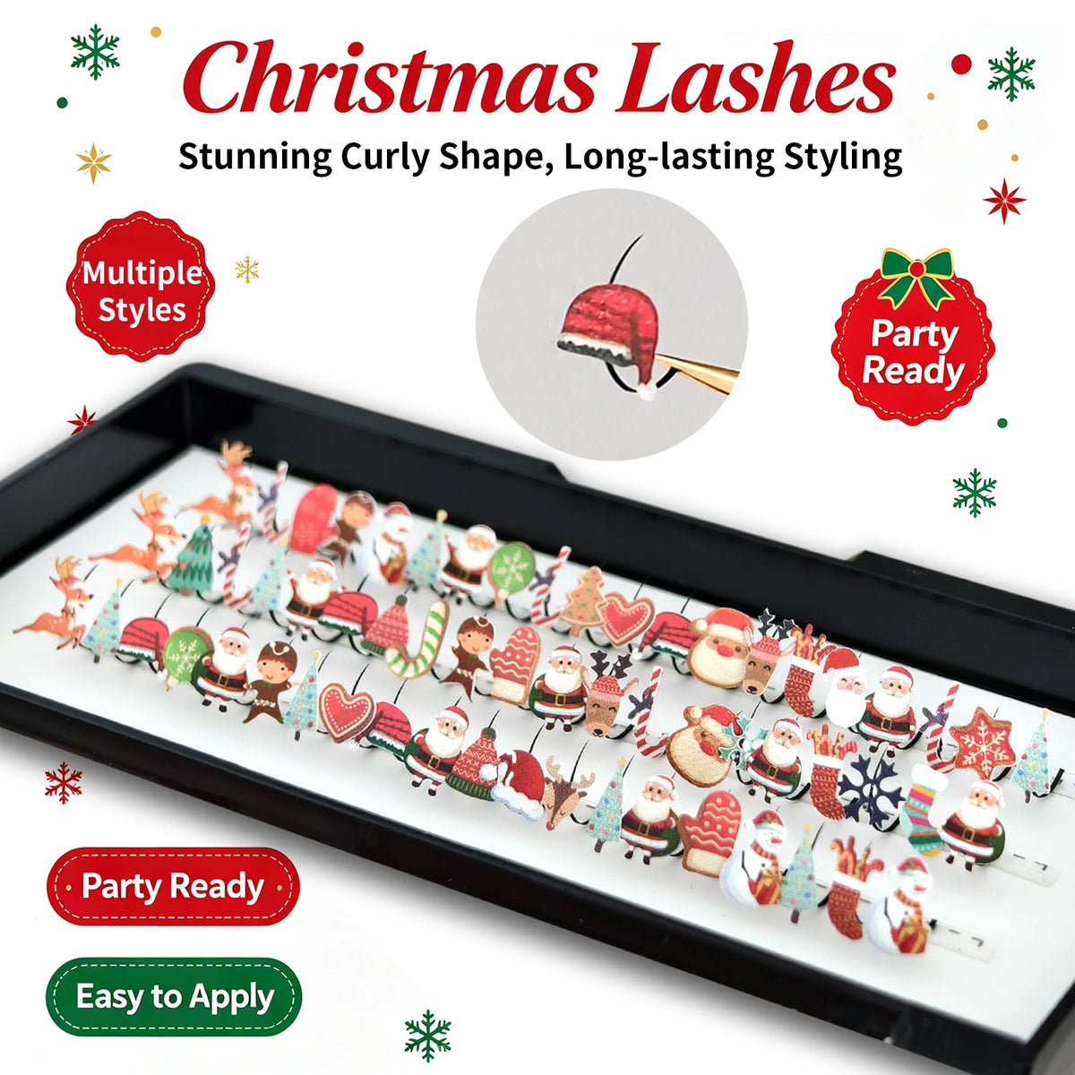 Honey Christmas Eyelash Extensions Glitter A/M Lashes DIY Snowflake Eyelash Christmas False Lashes 10-15mm